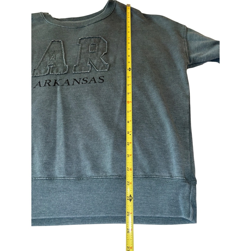 Arkansas Graphic Sweatshirt Women L Green Faded Fleece Pullover AR Applique - Picture 4 of 5